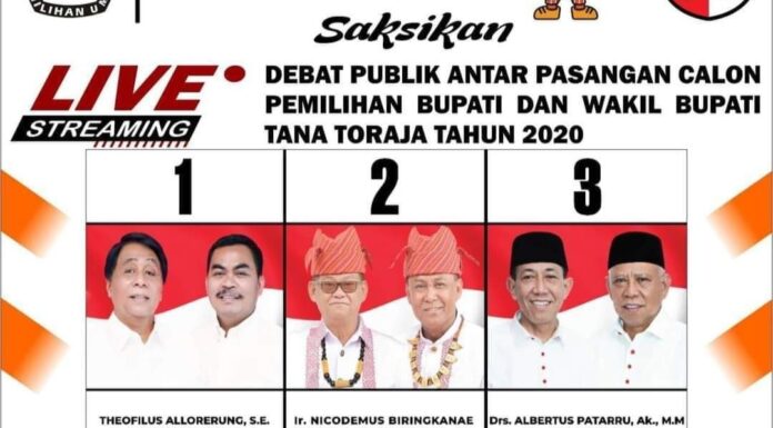 Debat Kandidat Pilkada Tana Toraja, Paslon Hanya Boleh Bawa 4 Orang Tim Debat kandidat